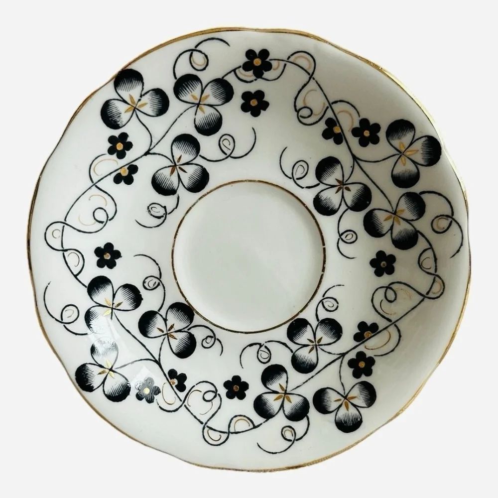 Vintage Clarence England Bone China Tea Saucer Gold Black Floral 5.5